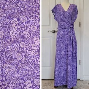 Lands End Purple Floral Gathered Waist Maxi Dress 1Z17